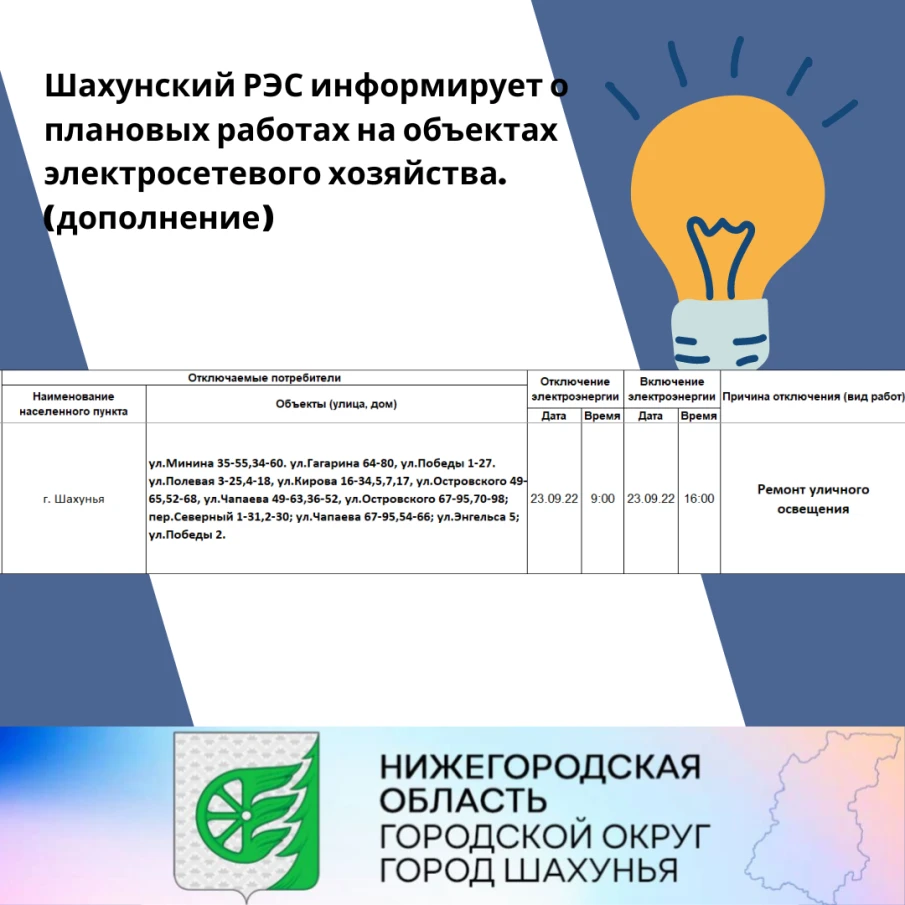 Шахунский РЭС информирует о плановых работах на объектах электросетевого хозяйства.