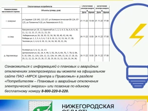 График плановых отключений электроэнергии 21 - 24 ноября 2022 г.
