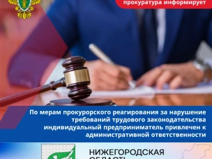 По мерам прокурорского реагирования за нарушение требований трудового законодательства индивидуальный предприниматель привлечен к административной ответственности